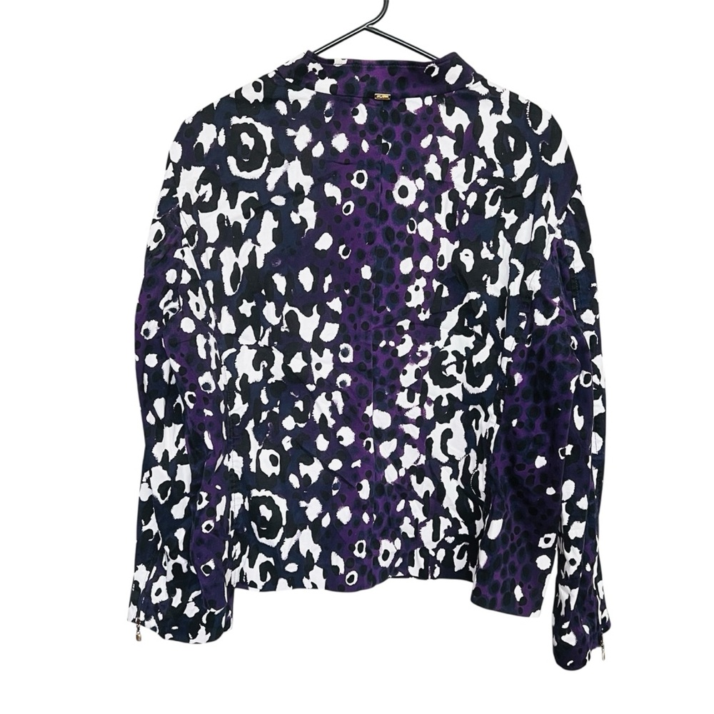 St. John Leopard Print Jacket SZ 16 Purple/White Classic Casual Cotton Button Up - Picture 3 of 15